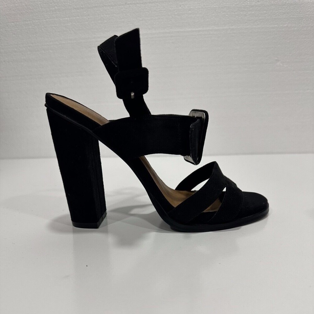 Shoe Cult by Nasty Girl Black Velvet Open Toed Sandel Blovk Heel Women’s 7.5